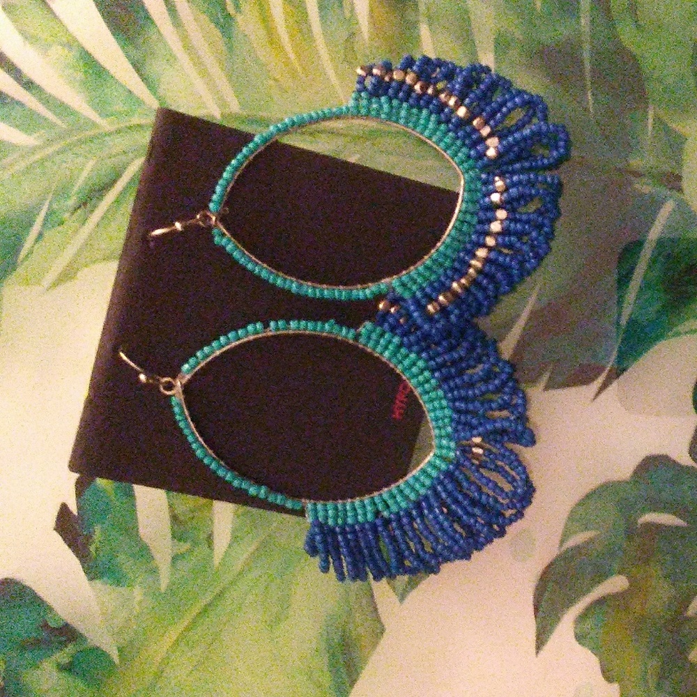 Intricate beaded hoop earrings